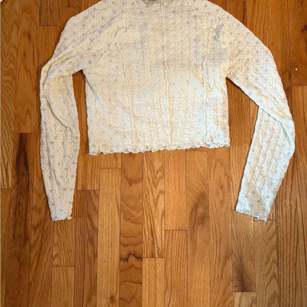 Elegant Cream Lace Long Sleeve Top